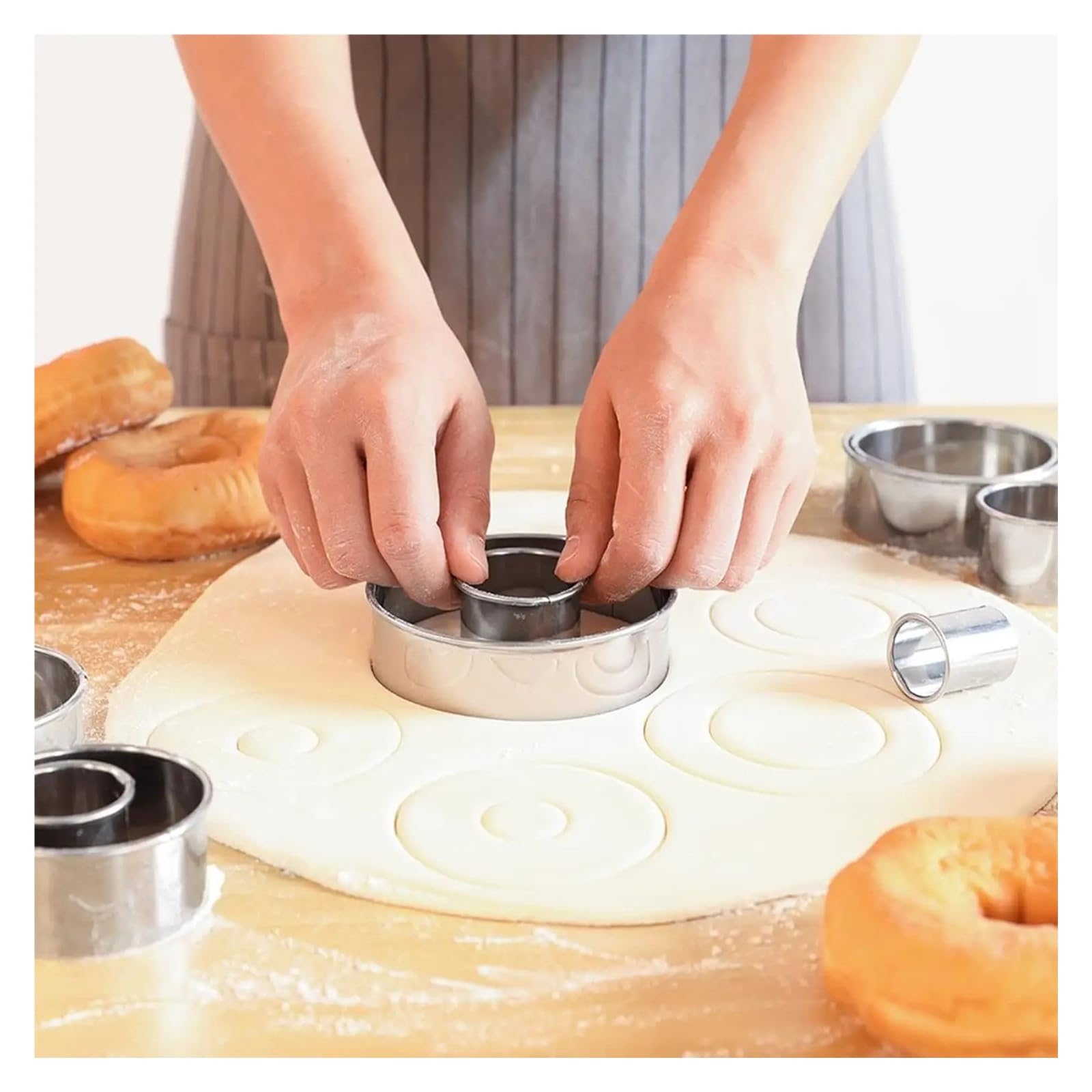 Juego de cortadores de galletas, 12 Uds., moldes redondos de acero inoxidable de varios tamaños con borde enrollado, aptos for lavavajillas for fondant, donut, fruta, hogar, bricolaje, Baki