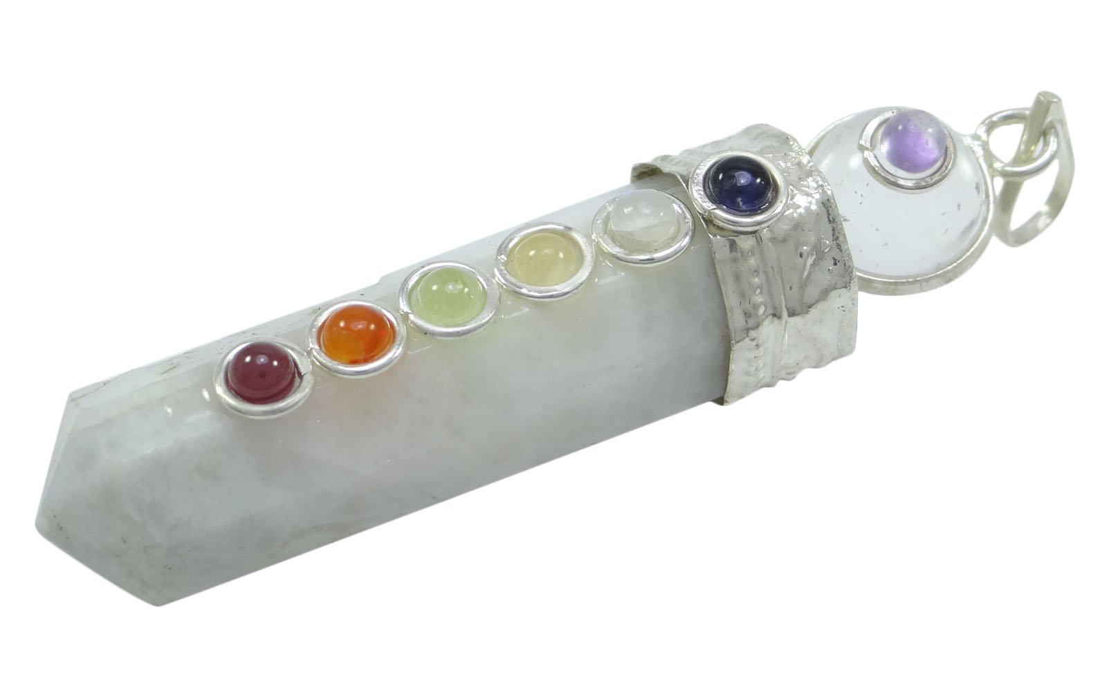 Harmonize Pencil Single Point Wand Moon Stone 7 Chakra Pendant Balancing Reiki Healing Crystal Spiritual