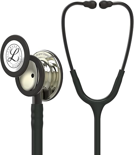 3M Littmann Classic III Monitoring Stethoscope, Champagne - Finish Chestpiece, Black Tube, Smoke Stem and Headset, 27 inc...