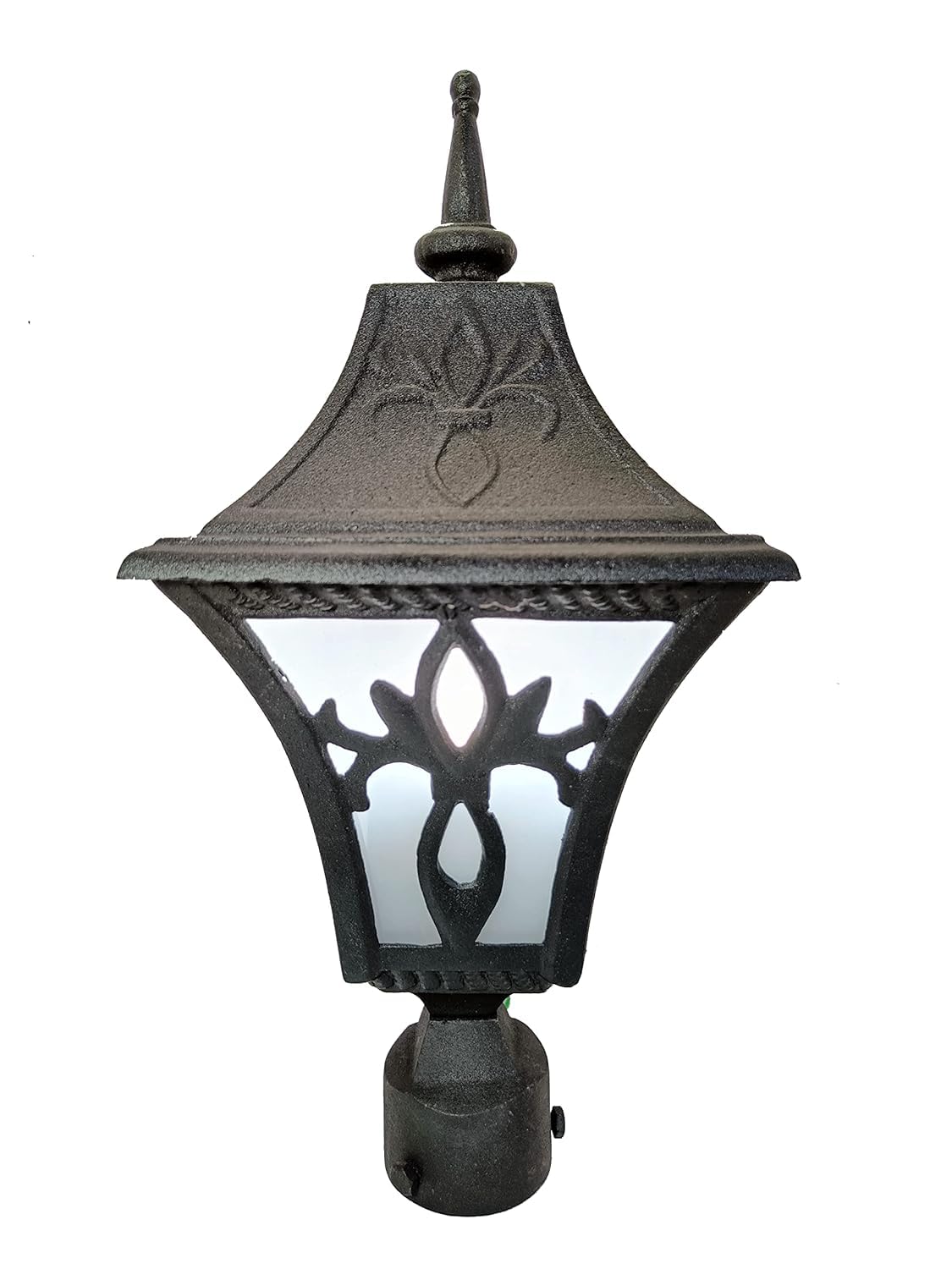 Victorian Style Outdoor Post Light, Black Cast Iron, Decorative Garden Lantern with Frosted Glass Panels, Bulbs Not Included (Pack of 4)-image-25