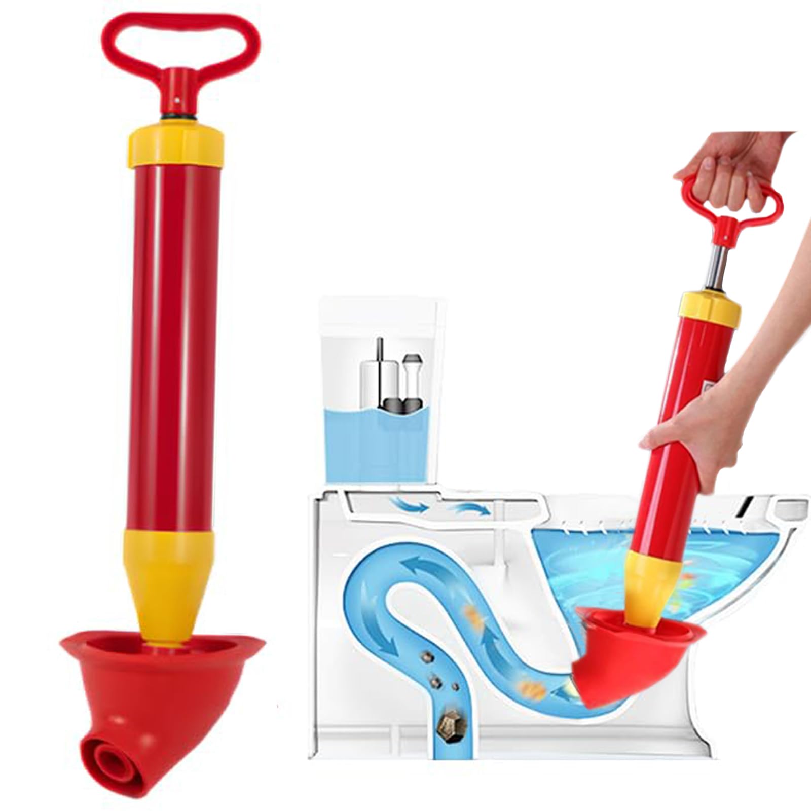 Desatascador Tuberias, Desatascador WC, Desatascador Tuberias Profesional, Desatascador Tuberias a Presion, Desatascador Manual Fuerte Succión para Baño, Inodoro, Bloqueo de Tuberías