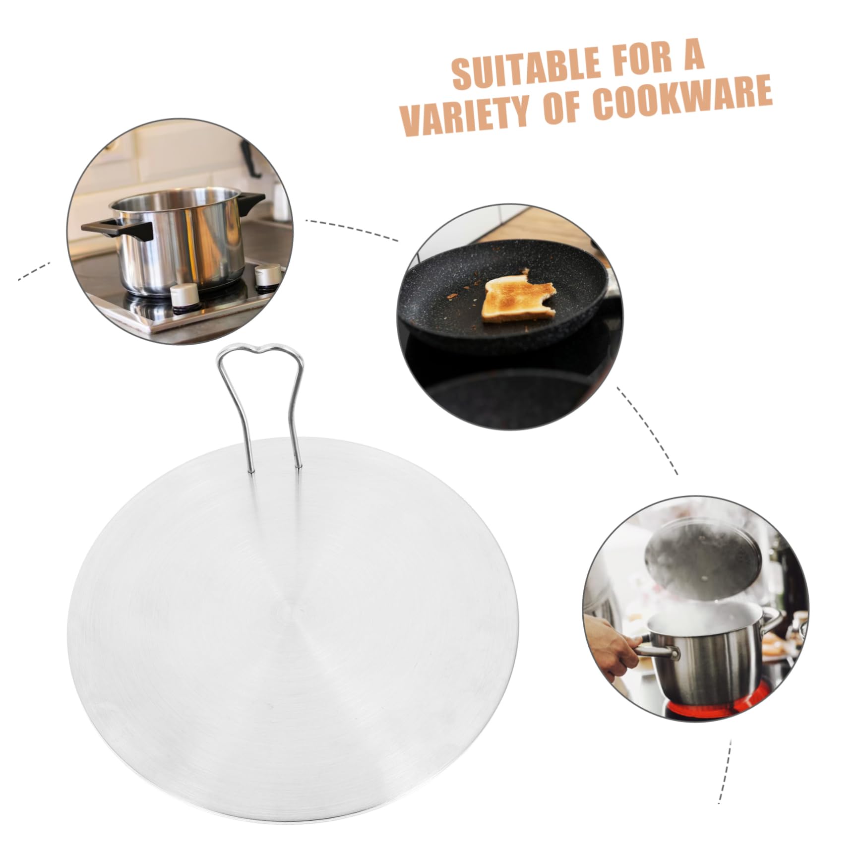 LABRIMP Adaptador de Calor Cocina de Acero Inoxidable para Placa No Difusor Calienta Magnéticas para Cocinas Eléctricas Ollas | Mango Integrado, para Utensilios No Magnéticos, Uso en Cocinas de Gas y Eléctricas