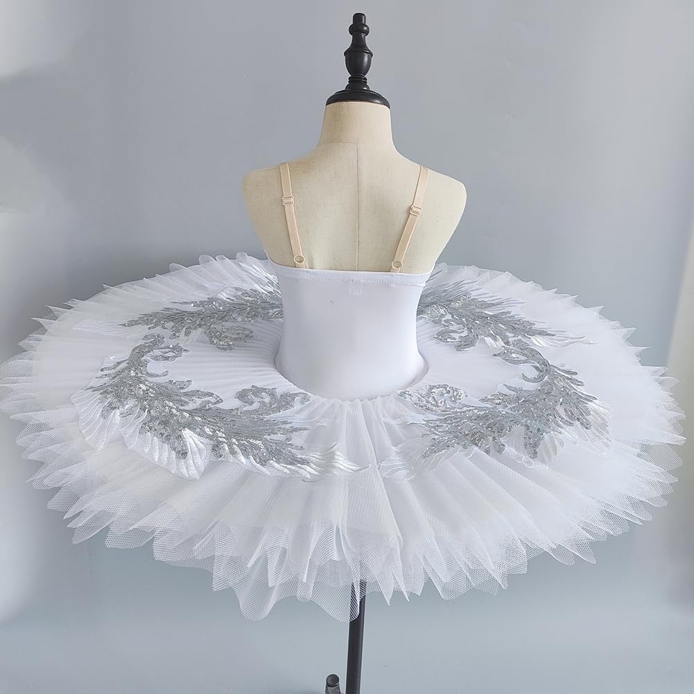 Gonna Tutu da Bambina con Gilet e Aderente, Abito da Ballo in Pizzo con Paillettes, Cigno, Ballerina