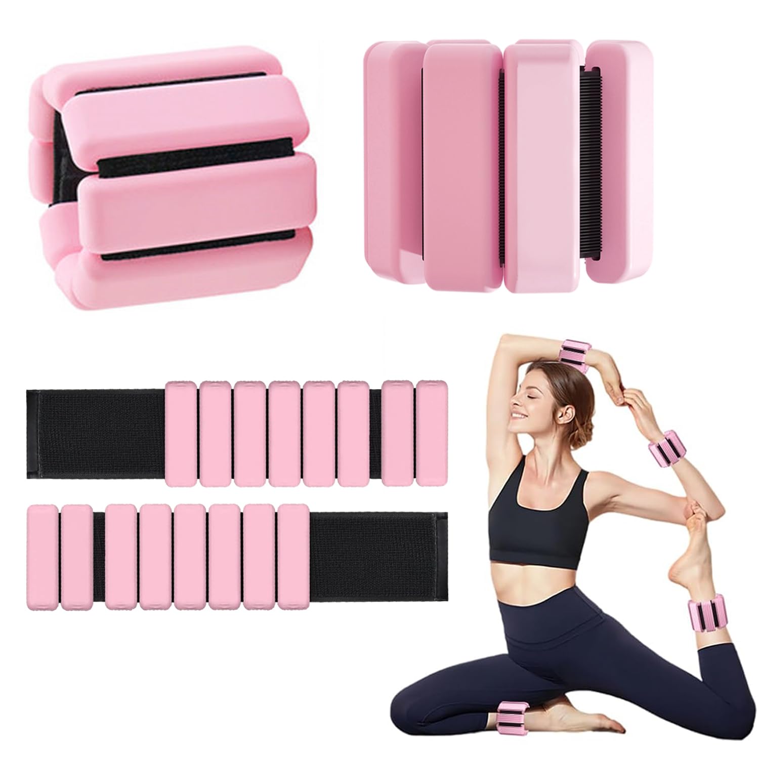 2 PCS Adjustable Wrist & Ankle Weights for Women Men (1Lbs Each), Wearable Arm and Leg Weights Bracelet for Yoga, Pilates, Dance, Barre, Cardio, Aerobics, Running, Fitness, Walking, Swimming (Pink)