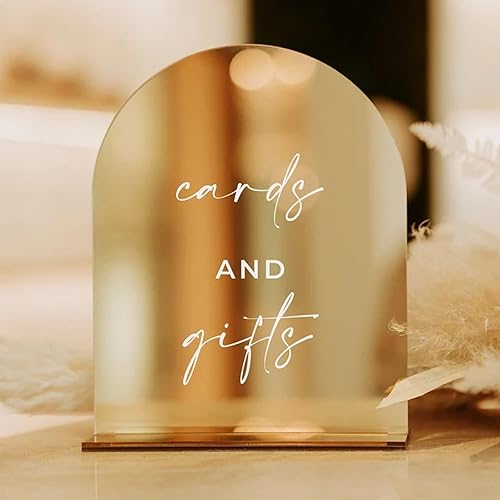 Miniatura 59 de Letrero de arco acrílico con espejo dorado de 5 x 7 pulgadas con soporte, paquete de 10 letreros acrílicos de arco dorado en blanco con base