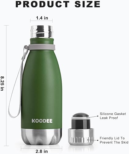 Miniatura 5 de Koodee Botella de agua de acero inoxidable de 12 onzas con aislamiento al vacío para la escuela, botellas de agua deportivas de metal en forma de