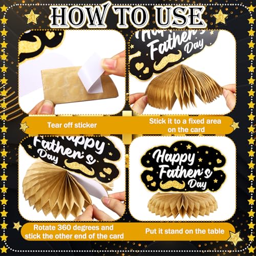 Image of 12 Pcs Father's Day Decorations Honeycomb Black and Gold Father's Day Centerpieces for Table Best Dad Ever Table Topper for Home Office Birthday Honeycomb Supplies Decor