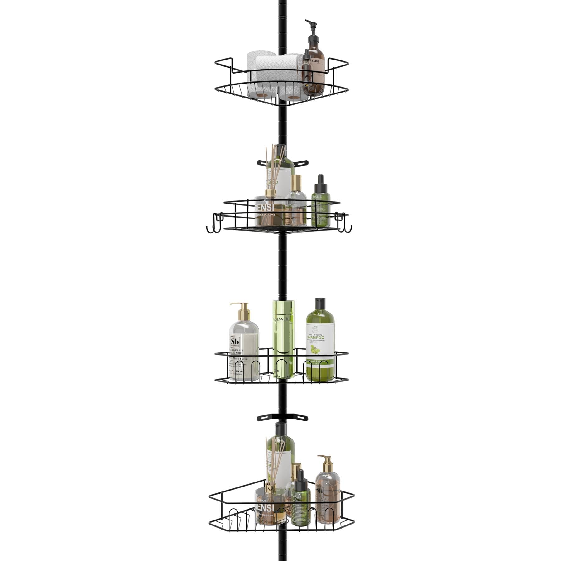 Nahenduo 72 - 123 Standing Shower Caddy Corner Adjustable Height Shower Pole Caddy Corner with 4 Shelves No