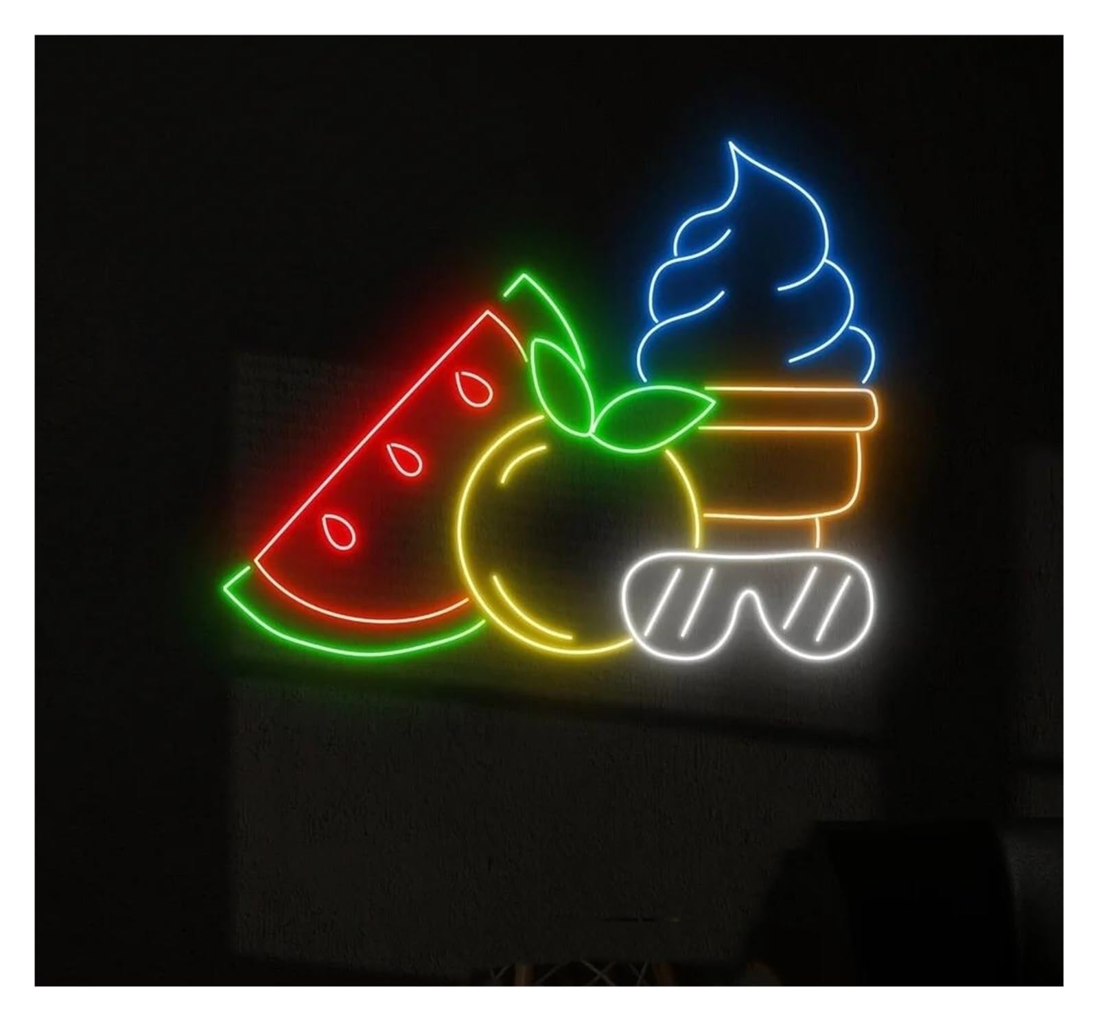 Sign Lamp Ice Cream Fruit Neon Sign Watermelon Lemon Ice Cream Store Wall Art Decor Lamps Fruit Shop Cupcake Shop 38cm