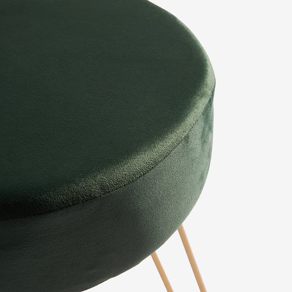 Pouf poggiapiedi in velluto - Rotondo - Elegante - Sgabello imbottito - Gambe dorate - verde bosco - Pronta consegna