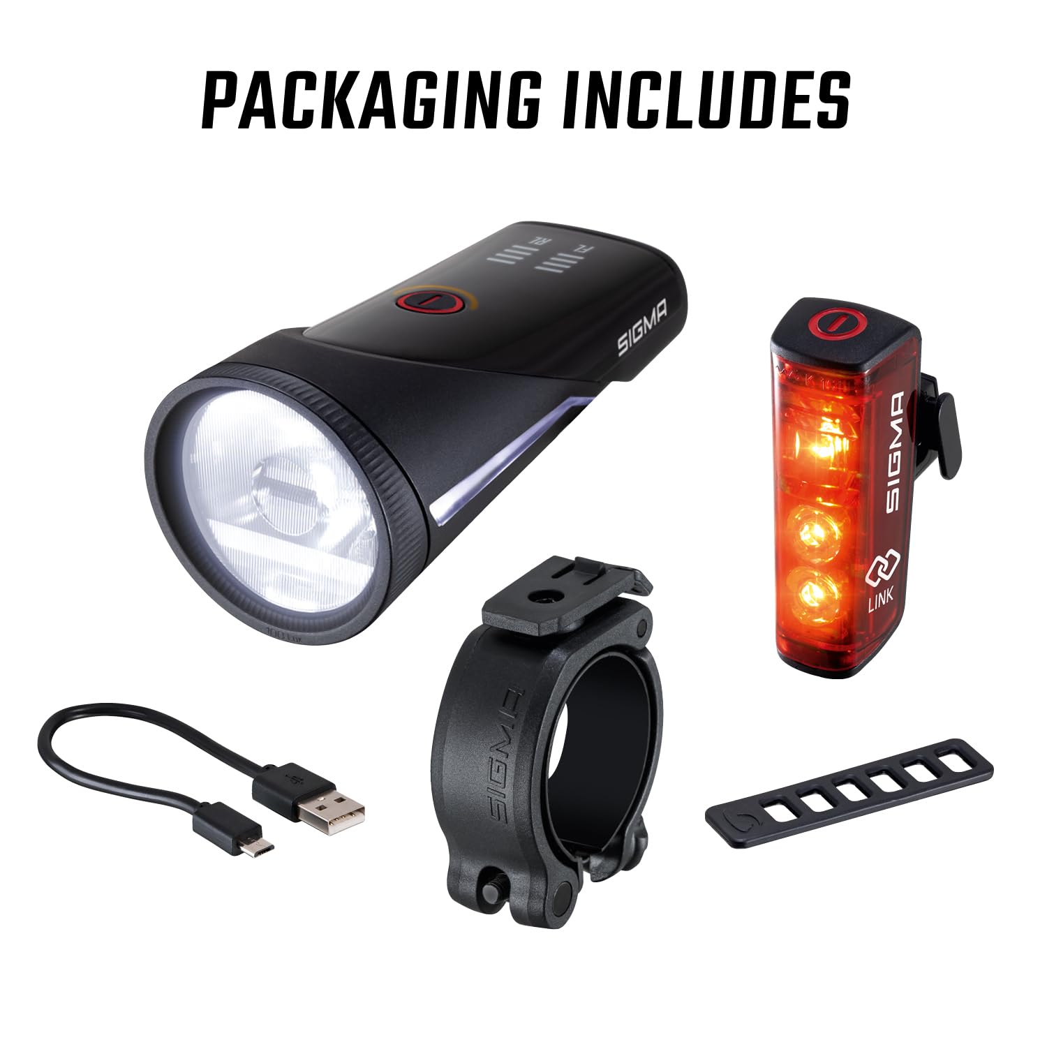 SIGMA Fahrradlicht Set Aura 100/Blaze Link (Schraubhalterung) | Innovative Kopplungsfunktion & Automatische Lichtanpassung| LED Fahrrad Licht Vorne mit 100 Lux | Rücklicht mit Bremslichtfunktion