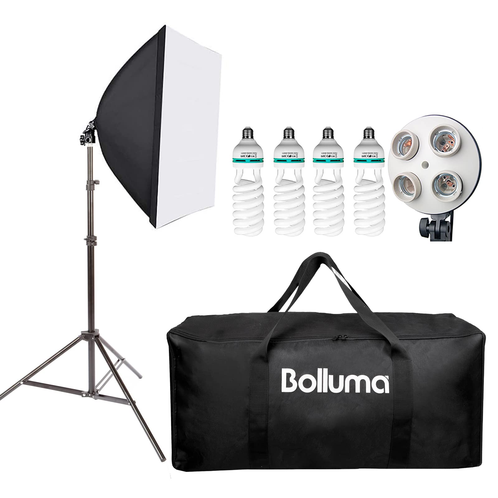 Softbox zestaw oświetlenia fotograficznego 20 x 28 cali z 4 żarówkami 135 W 5500 K, gniazdo E27 4 w 1, regulowany stojak lampy i torba, ciągłe oświetlenie portretów