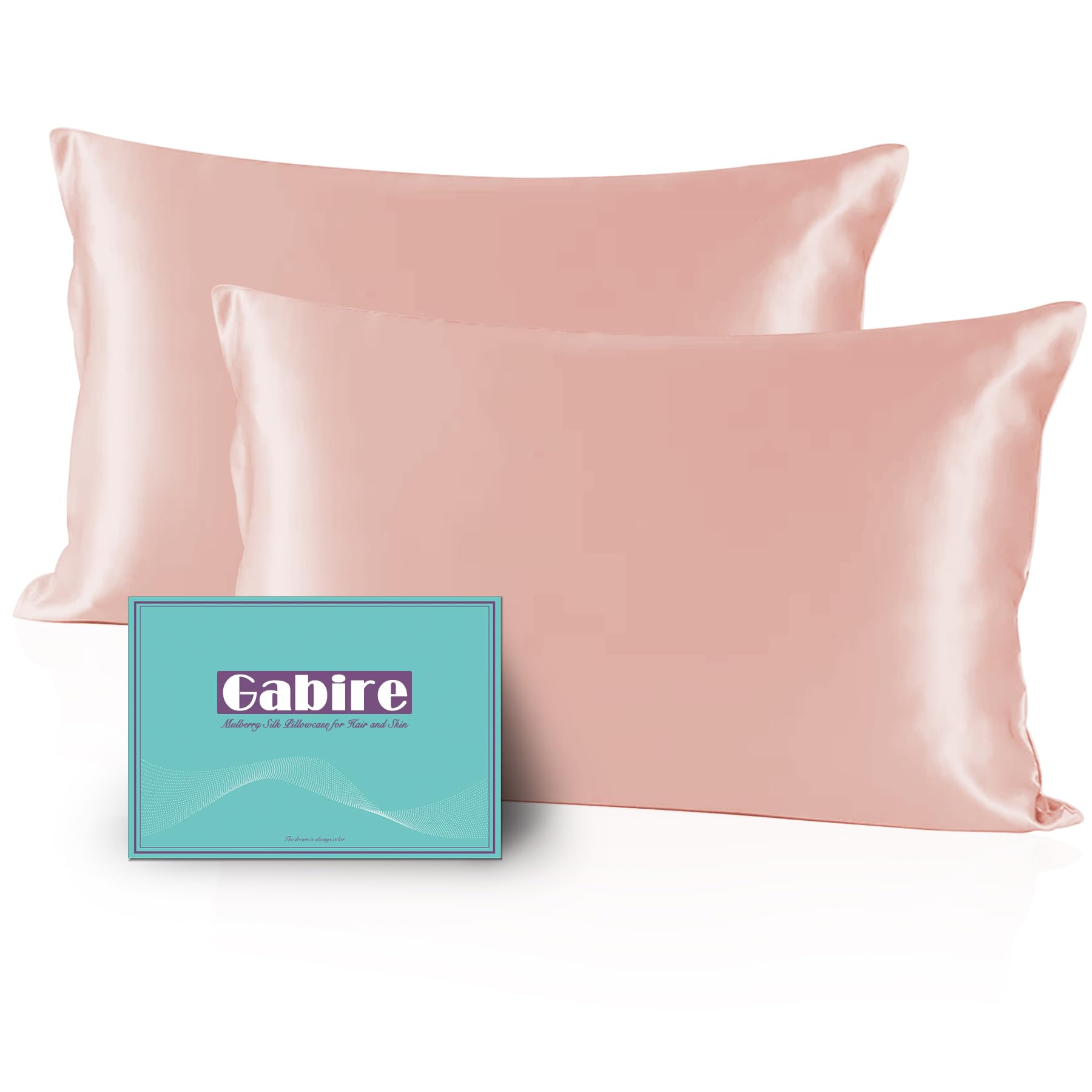 Gabire Mulberry Silk Pillow Cases Set of 2, Both Sides Real Silk Pillowcase for Hair and Skin Prevent Acne Organic Silk 2 Pack with Hidden Zipper, Coral Pink, Standard (20"×26") — image 1