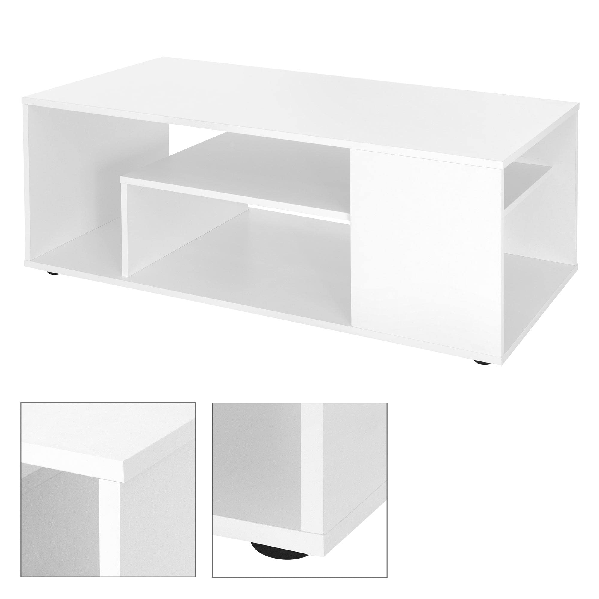 ML-Design Tavolino da caffè per Salotto 110 x 50 x 41 cm con Ripiani Tavolo da Divano Moderno con Spazio di Stoccaggio in Truciolato Rivestito Bianco Mobili da Soggiorno