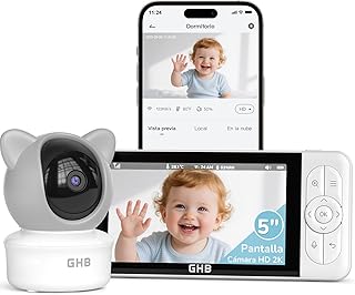GHB Baby Surveillance Camera WiFi App 2K 5 Inches with PTZ Camera 350°/65° Motion Detection/Sound/Temperature/Humidity Nig…
