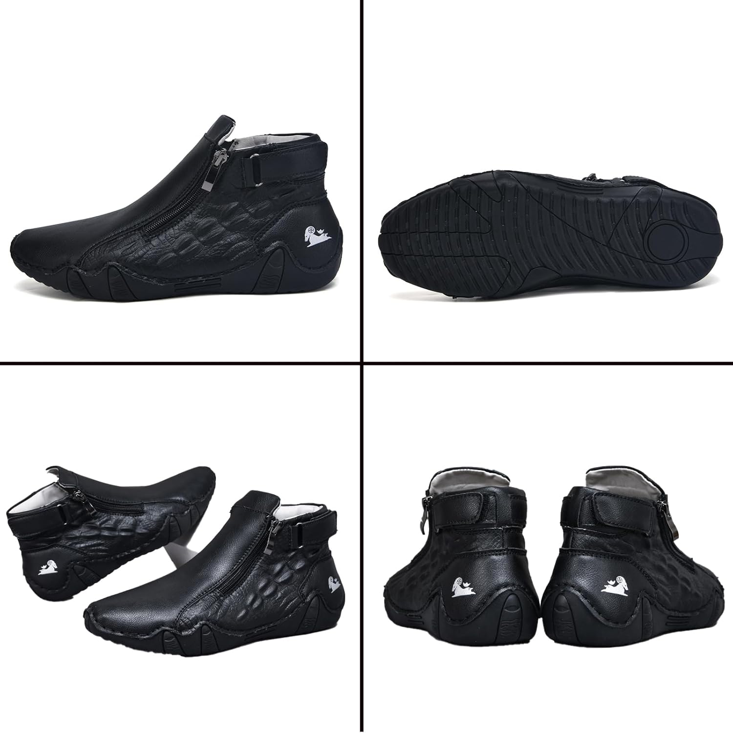 Men's Leather Handmade High Top Chukka Ankle Boots Comfortable Round Toe Side Zipper Slip On Sneakers Fashion Lightweight Outdoor Walking Driving High Boots - Image 5