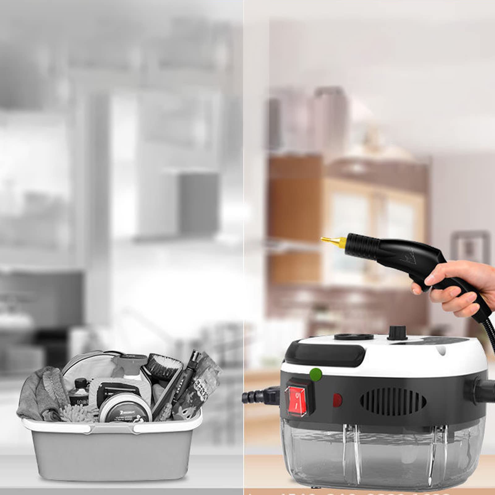 Tnfeeon Handheld Steam Cleaner Extended Nozzle Brush 2500W 3BAR High Pressure High Temperature Fast Heating Steam Cleaner 110V for Air Conditioner Kitchen