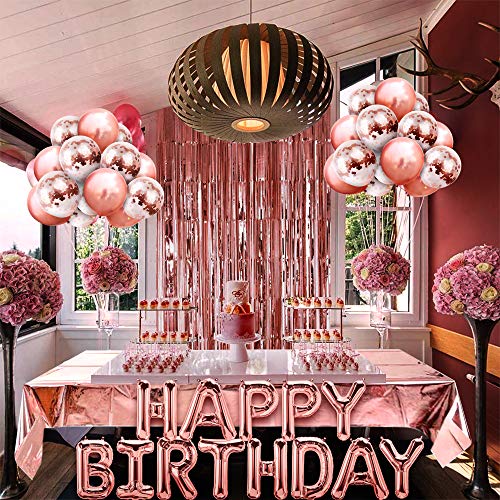 MOVINPE Rose Gold Birthday Party Decoration, Happy Birthday Banner, Rose Gold Fringe Curtain, Foil Tablecloth, Heart Star Foil Confetti Balloons, 10g Table Confetti for Women Girl Birthday Party 4 MOVINPE Rose Gold Birthday Party Decoration, Happy Birthday Banner, Rose Gold Fringe Curtain, Foil Tablecloth, Heart Star Foil Confetti Balloons, 10g Table Confetti for Women Girl Birthday Party - Image 5