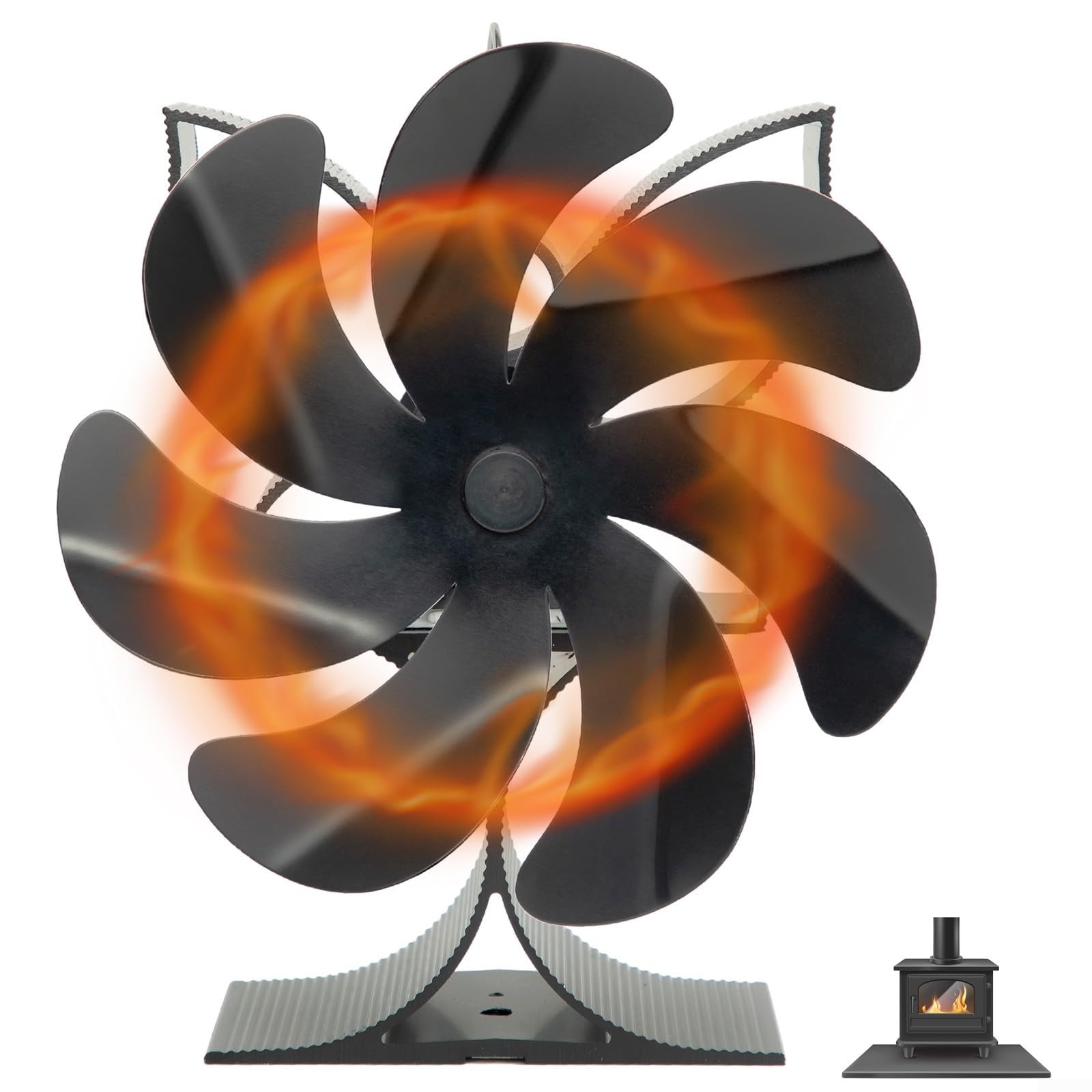 Ofenventilator, 7 Flügel, Kaminventilatoren, stromlos, leiser Betrieb, Holzofen-Ventilator für Zuhause, Holzofen, Kamine