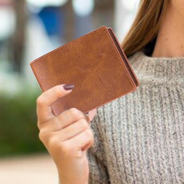 PU Slim Wallet Credit Card Wallet for Men, Lightweight Bifold Wallets Men's Wallet Thin Wallet for Work, Shopping, Travel(Brown)