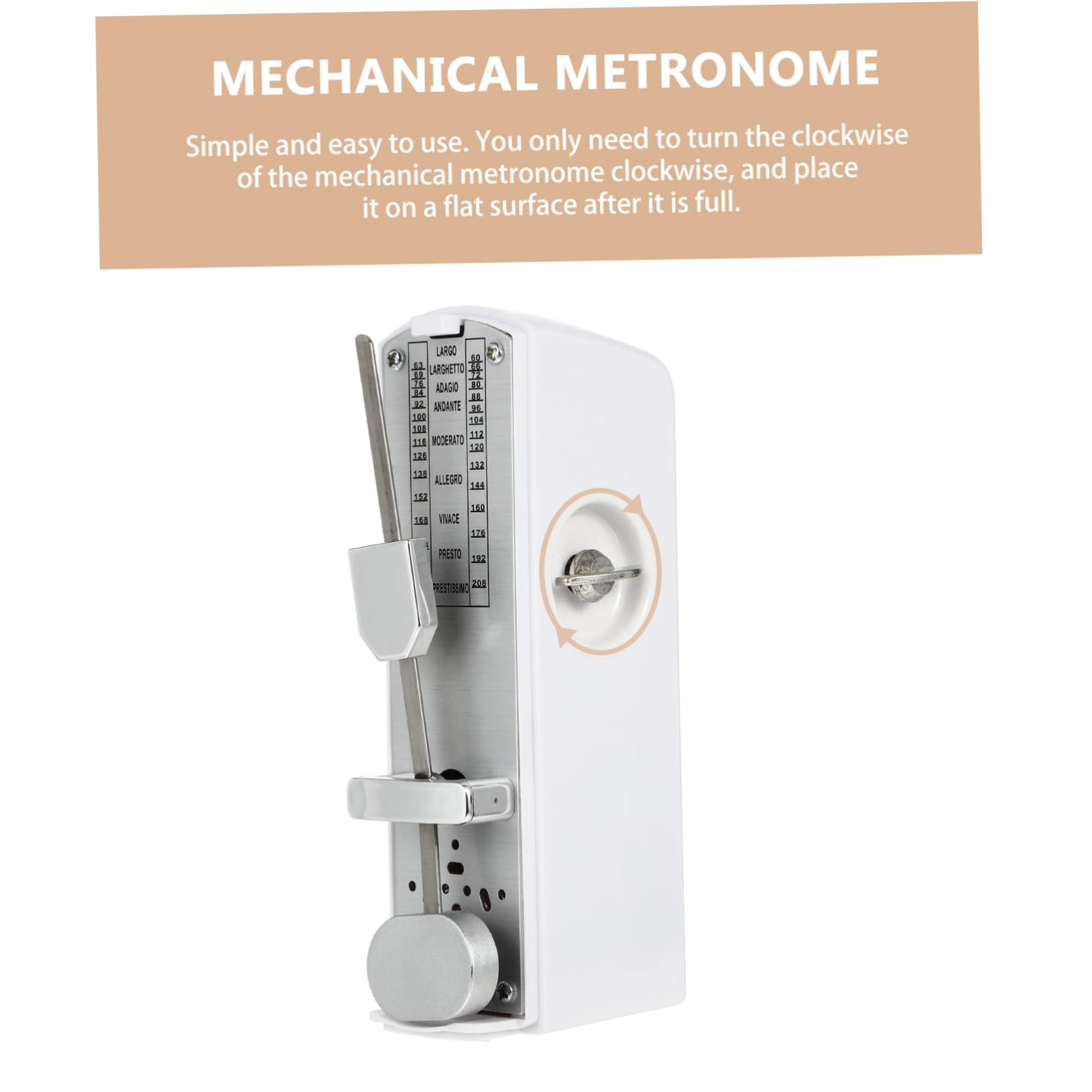 Metrónomo Mecánico Musical Blanco para Instrumentos, Precisión | Metal y Abs, Fácil de Usar y Transportar, para Principiantes, Guitarra y Piano