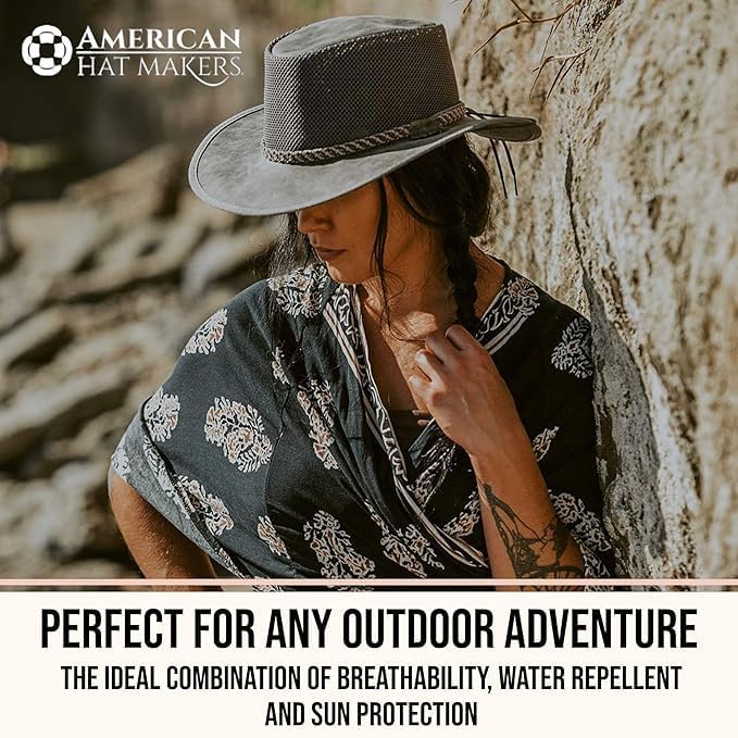 American Hat Makers Breeze Leather & Mesh Sun Hat | Wide Brim, UPF50, Breathable & Adjustable | Perfect for Outdoors - Image 9