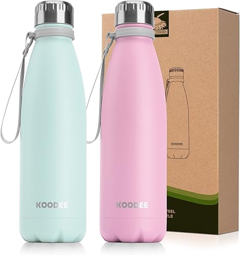 koodee Botella deportiva de agua aislada al vacío de doble pared de acero inoxidable, 17 oz, sin bisfenol A, forma de botella de refresco, a prueba