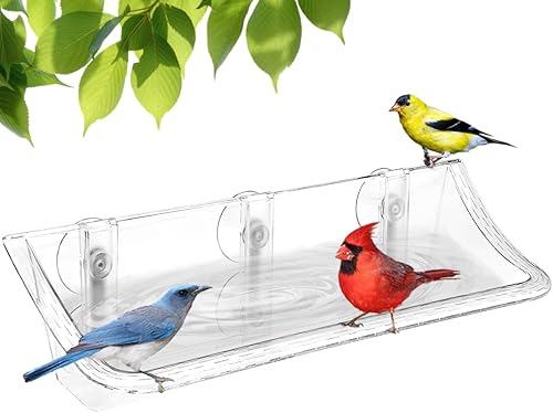 Mokeyder Clear Bird Bath Bird Feeder for Outside Window Glass, Transparent Birdbath with Strong Suction Cups for Viewing, Bird Watching Gifts for