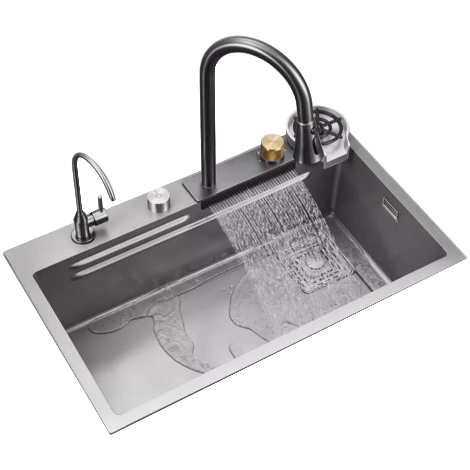 Lavello a sifone a cascata in acciaio inox grigio a vasca singola con rubinetto Lavello semplice a vasca singola di grande capacità per uso domestico Cucina Lavello per lavastoviglie Lavello