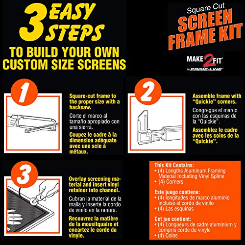 Image of Prime-Line PL 7804 Aluminum Screen Frame Kit, 5 /16 inch x 3 /4 inch x 48 inch, Mill, Set of 1 | 5 /16 inch x 3 /4 inch x 48 inch, Mill Finish