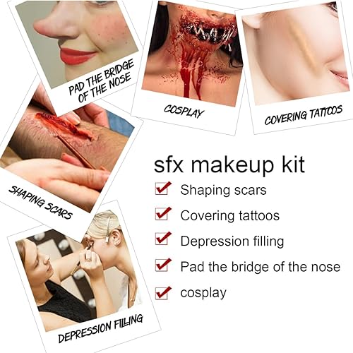 Miniatura 5 de SOVONCARE Scar Wax SFX - Kit de maquillaje en aerosol de sangre falsa de Halloween, kit de maquillaje de efectos especiales, 3 esponjas de punteo,