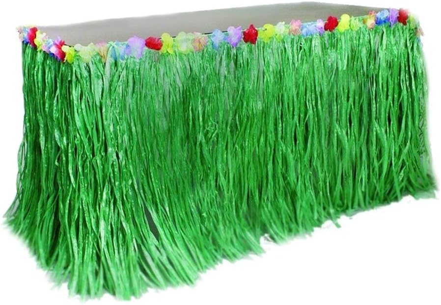 Hawaiian Domestic Picnic Table Skirt Artificial Grass Table Skirt Party Decoration Table Skirt for BBQ Tropical Garden Beach Summer Tiki