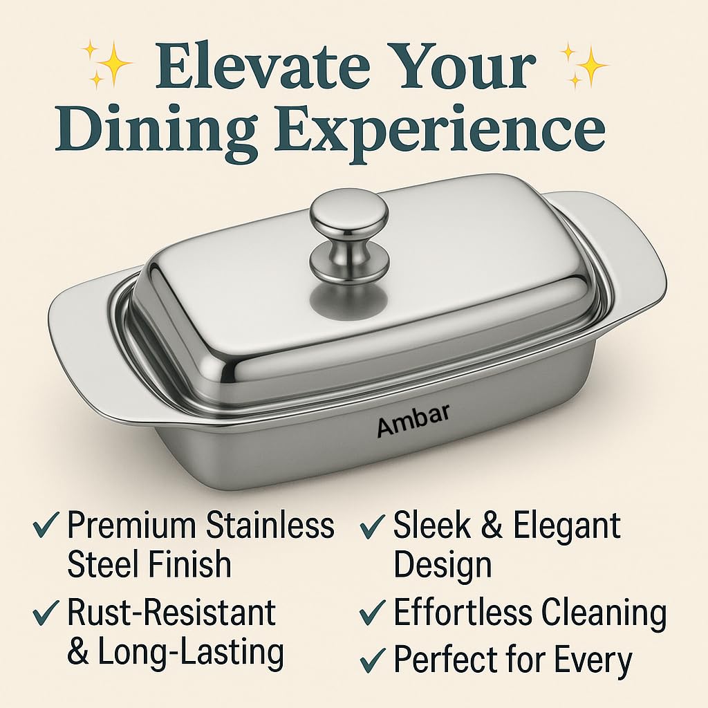 AMBA'R Stainless Steel Butter Dish with Lid, Butter Plate with Free Steel Butter Knife, Stainless Steel Butter Box/Butter Container with Lid 250G. 3