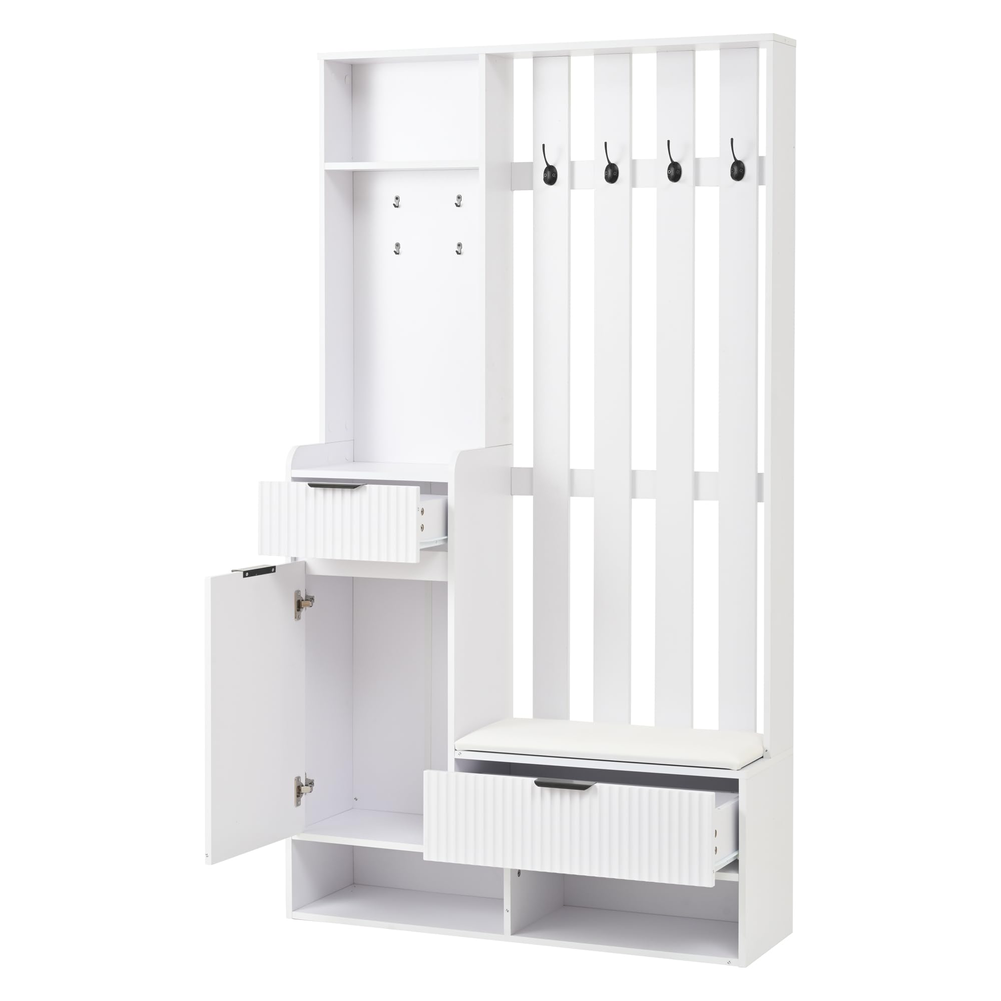 100 x 30 x 180 cm, 6 in 1, con 8 ganci, protezione antiribaltamento, appendiabiti compatto con cassetti e armadi, larghezza 100 cm, colore: bianco