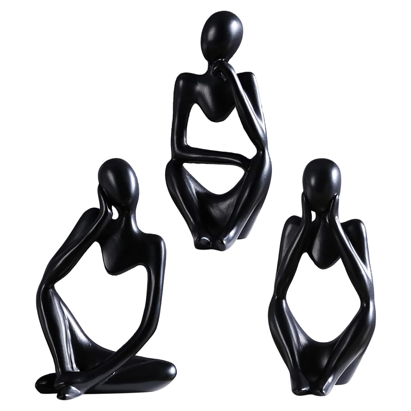 Lumeclat Conjunto de 3 Esculturas del Pensador, Estatuas de Resina para Oficina y Salón, Figuras de Arte Abstracto, Adornos para Escritorio, Estantería y Mesa, Decoración Personalizada (Negro)