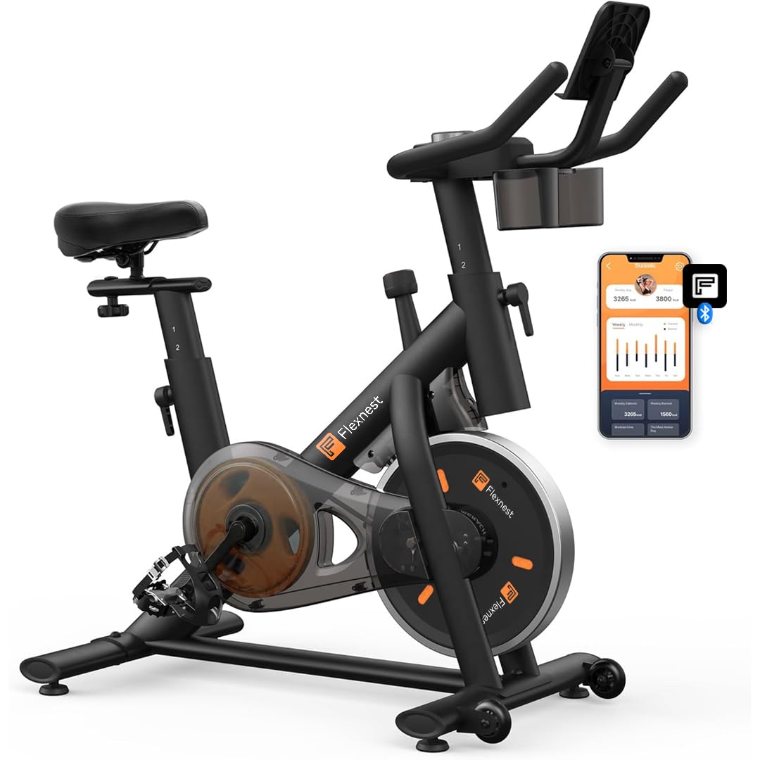 Flexnest Flexbike Lite Smart Bluetooth Fitness Spin Bike, 6.5 kg Flywheel, 100 Resistance Levels, Upright Exercise Cycle for Home Gym Cardio – Black