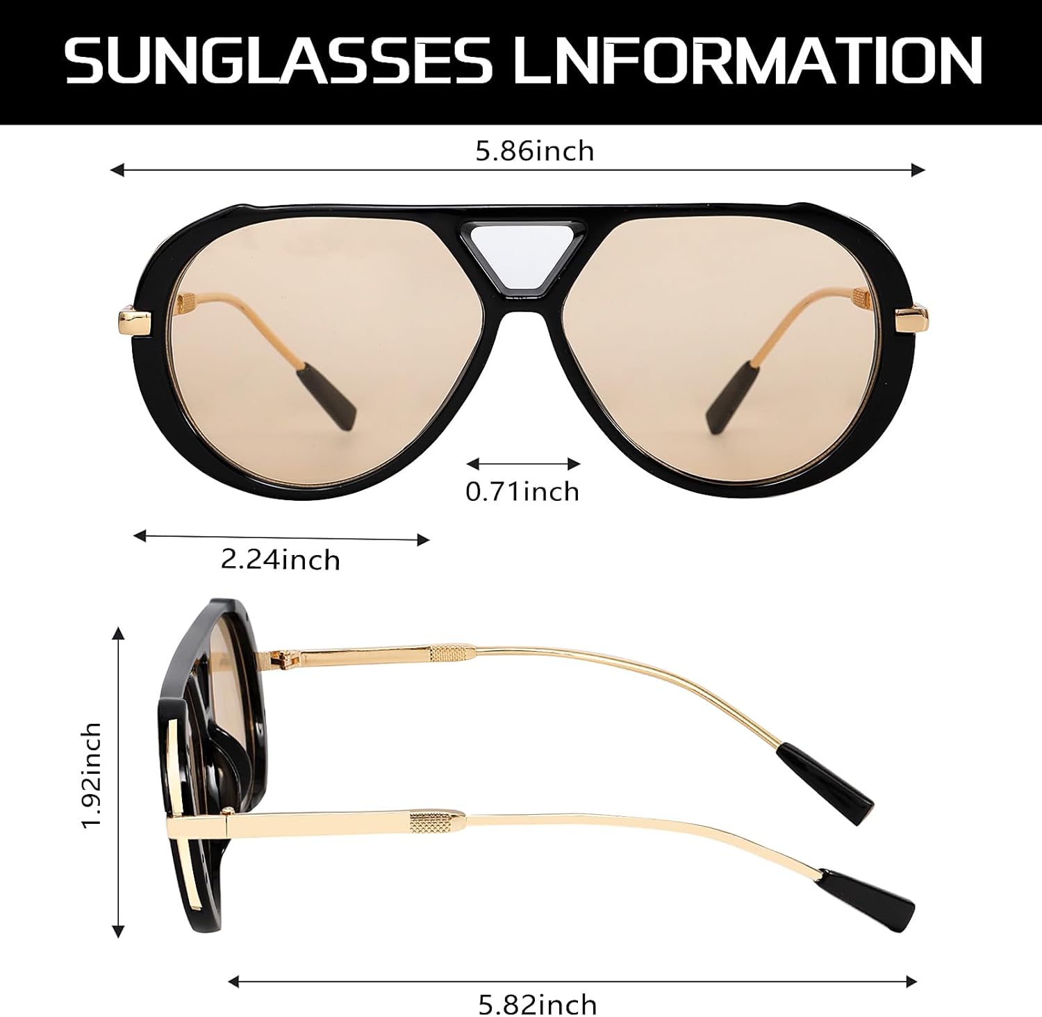 Retro Gold Aviator Sunglasses for Women Men, 2025 Metal Oversized 70s Aviators Black Sun Glasses - Image 4