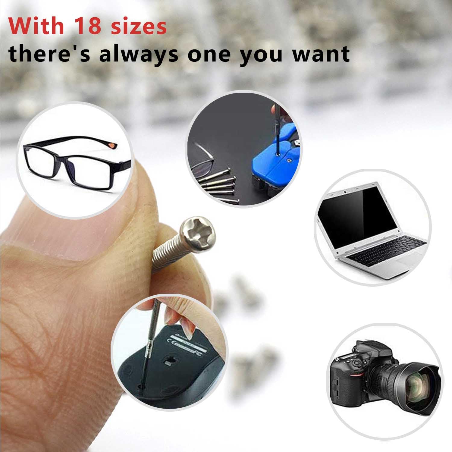 Bikasun 1000 Pcs Small Screws Assortment Kit, M1.2 M1.4 M2 Tiny Micro Screws Set, Watch Glasses Computer Replacement Screws - Image 3