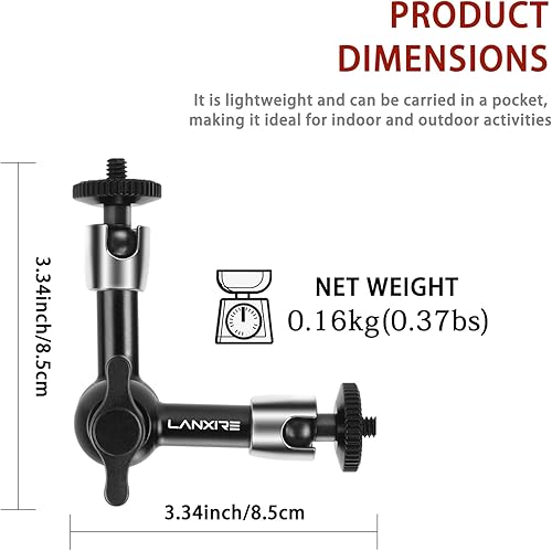 Miniatura 6 de Brazo mágico de fricción ajustable de 5.6 pulgadas con tornillo de 14 pulgadas, compatible con jaula de cámara, flashluz LED, micrófono, monitor,