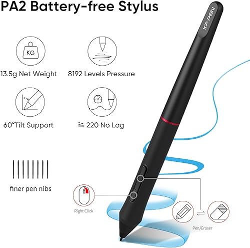 Miniatura 23 de XPPen Artist 22 2ª tableta gráfica de computadora 122% sRGB con función de inclinación, lápiz capacitivo sin batería, soporte ajustable, pantalla
