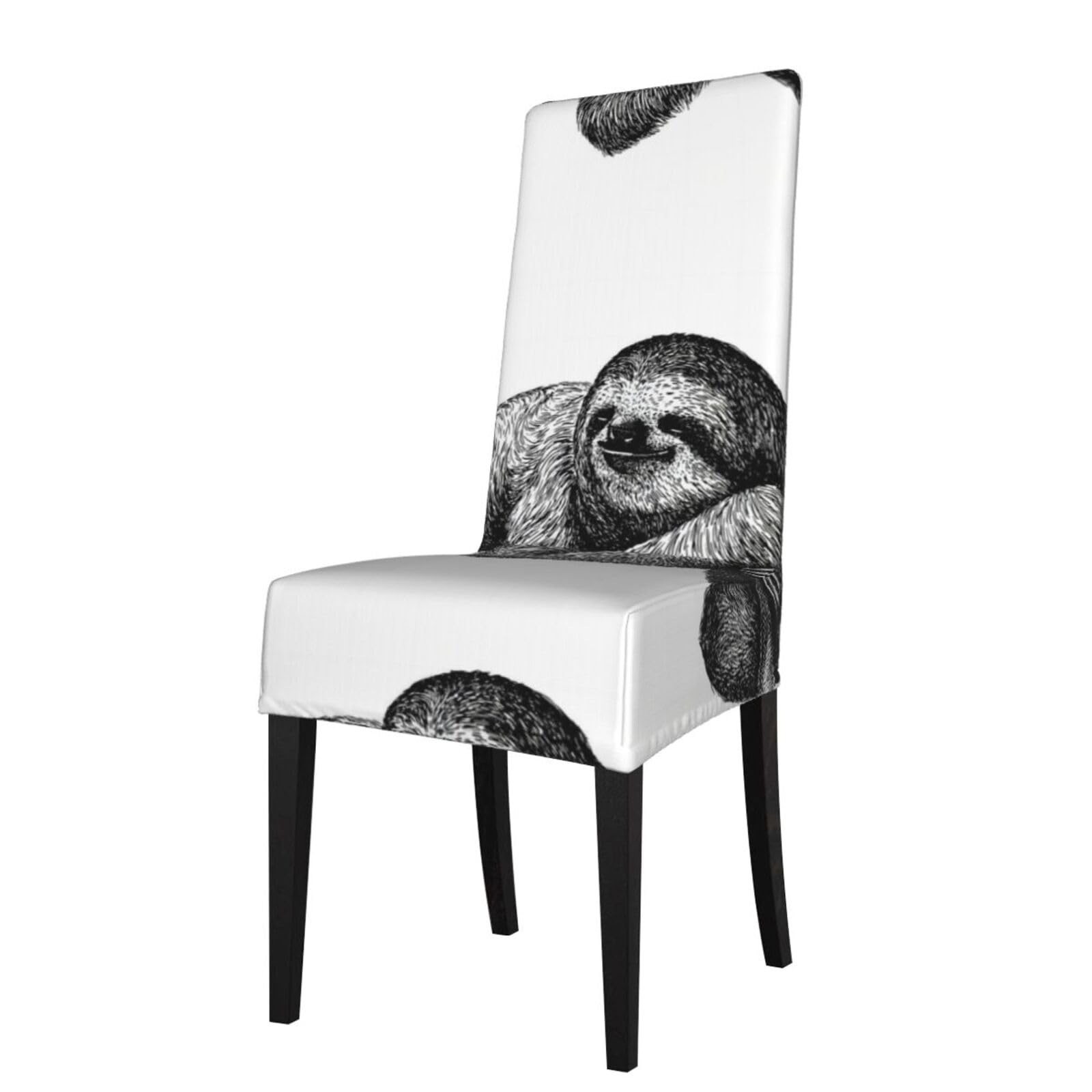 Hjfczh Black Sloth Prints Dining Chair Throw Covers – Stretchy Spandex Furniture Layers For Refreshing Your Space - No Ironing Needed