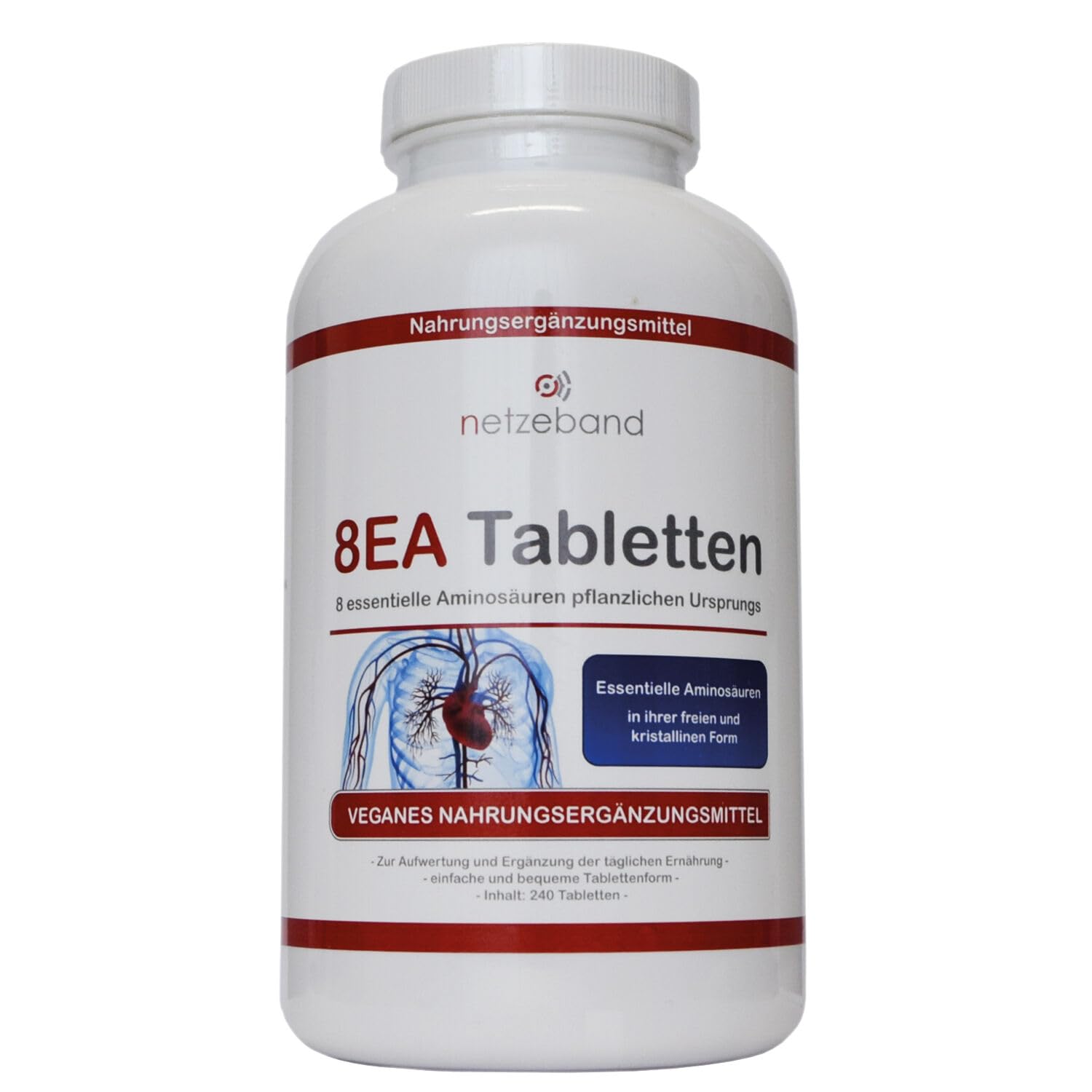 8 essentielle Amino Pattern 8EA - Aminosäuren 240 vegane Tabletten im optimalen Verhältnis L-Leucin, L-Valin, L-Isoleucin, L-Phenylalanin, L-Lysin, L-Threonin, L-Methionin und L-Tryptophan
