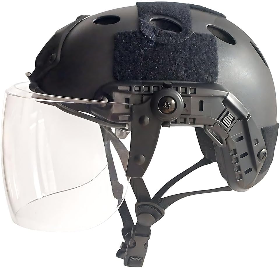 Tactical Airsoft Paintball PJ Type Fast Helmet with Face Shield Visor Goggles Side Rail & NVG Mount