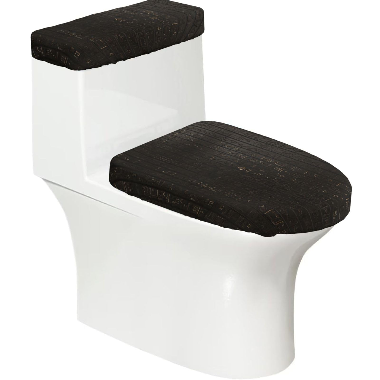 Ancient Egyptian Hieroglyph Printed Toilet Tank and Lid Cover Set of 2 for Most Bathrooms, Fits Elongated Round Toilets