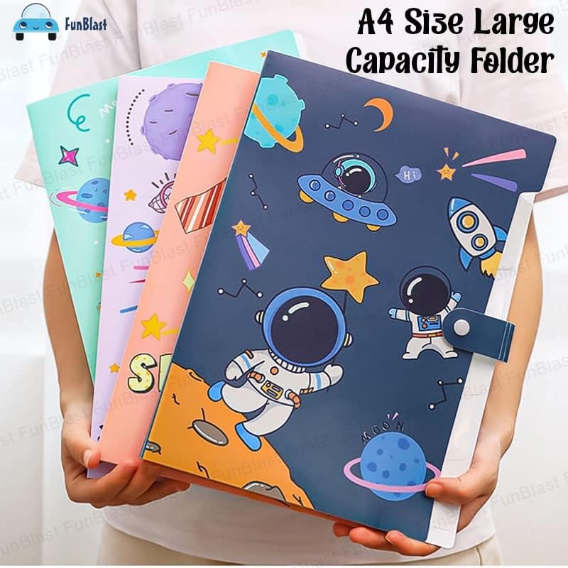 FunBlast Space Theme A4 Paper File Folder with Button Lock Pack of 12 Pcs Space Theme Certificates Holder with 6 Pockets, Office Documents File, Expandable Folders for Documents (Multicolor) 1