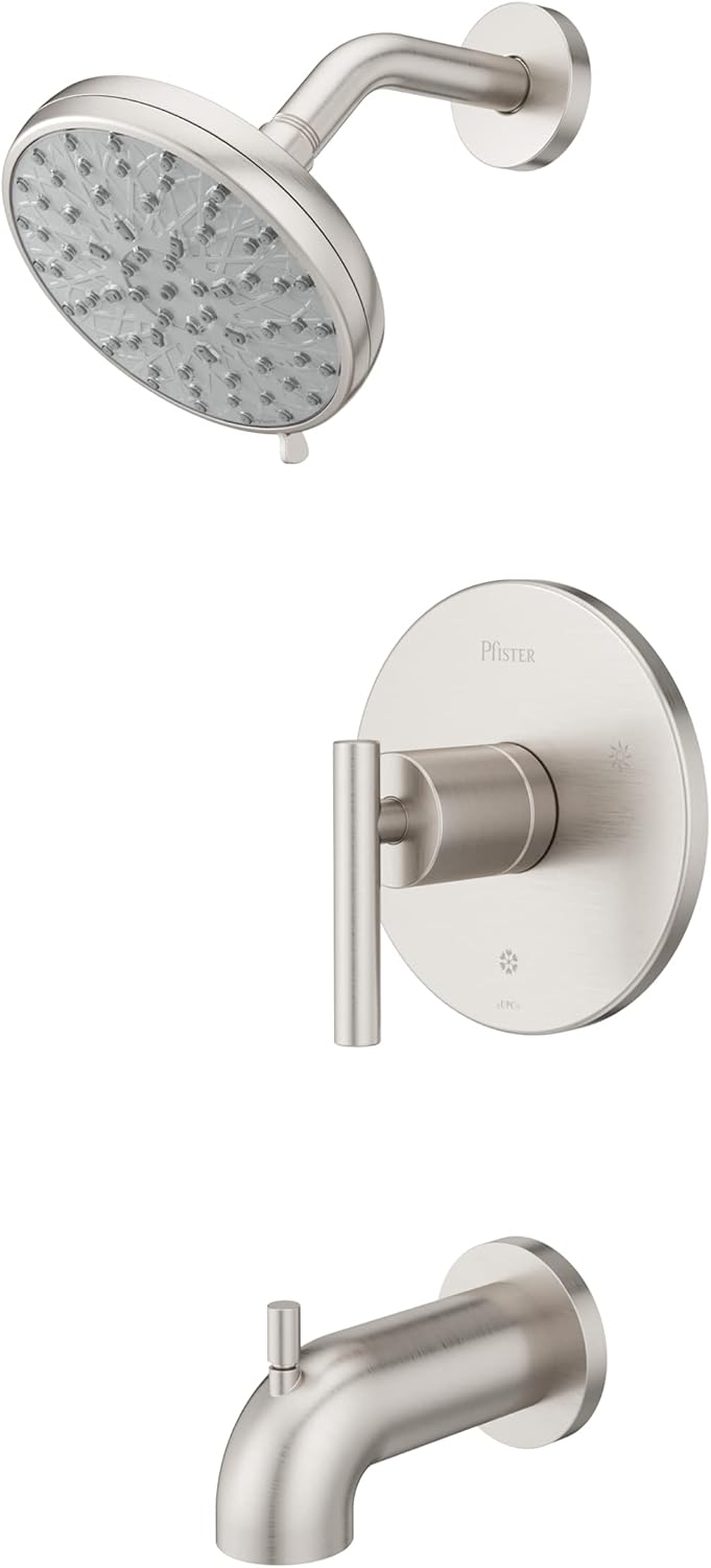 Pfister Zeelan Tub & Shower Trim Kit, Valve and Cartridge Included, 1-Handle, Spot Defense Brushed Nickel Finish, 8P8WS2ZLSGS