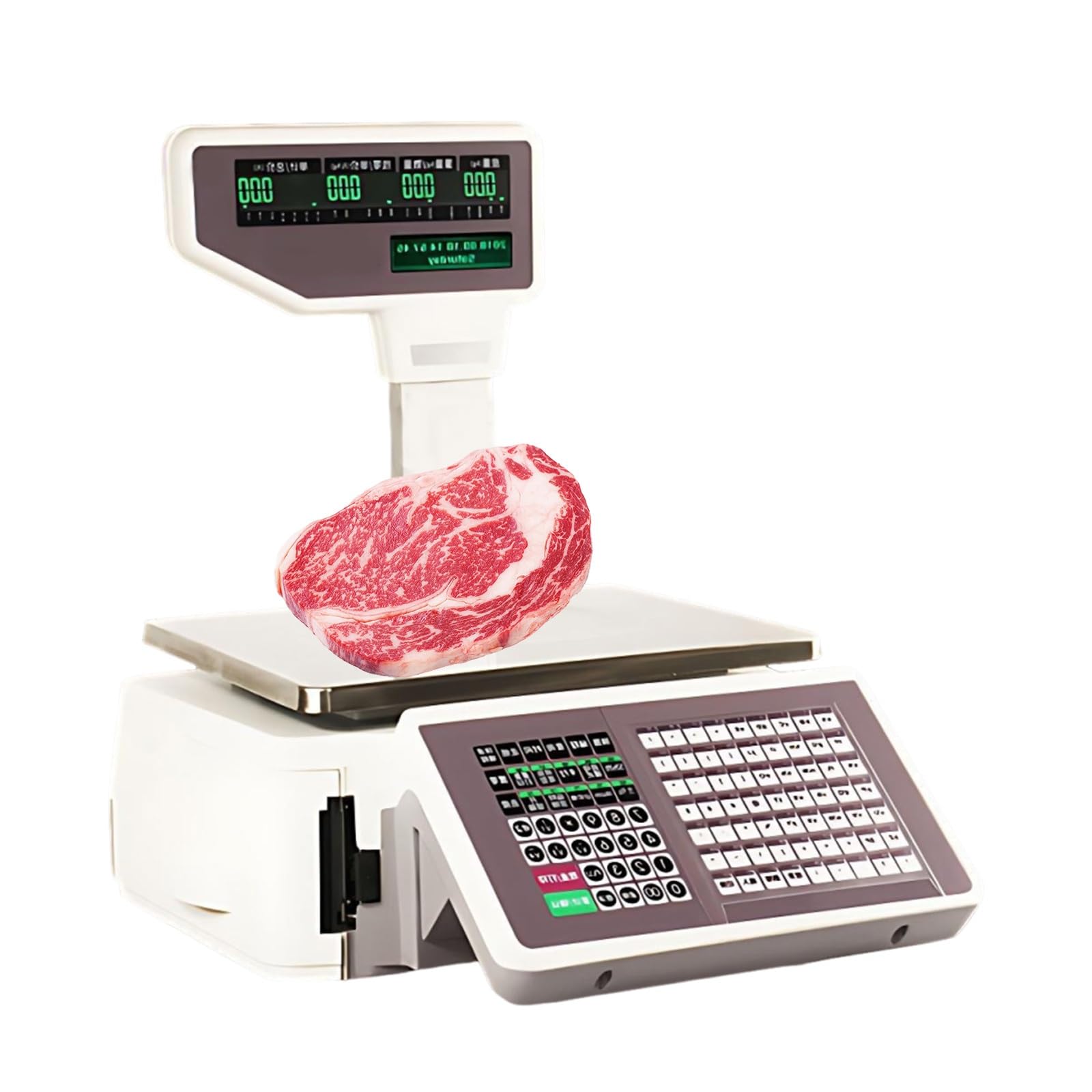Bilancia per Supermercato con Display Doppio, Bilancia per Carne con Stampante Termica, Calcolo Prezzo 30kg per Negozio di Carne e Frutta