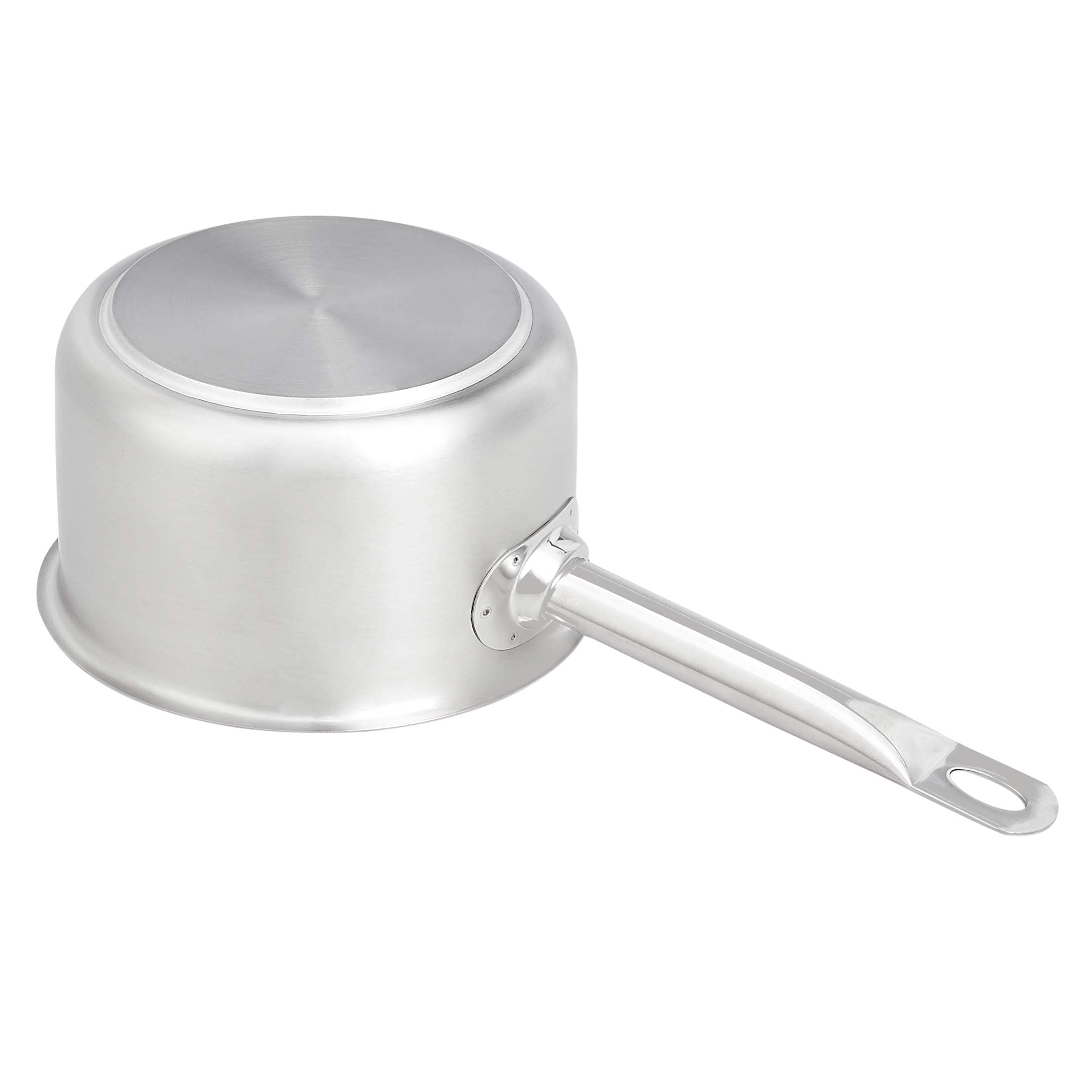 Amazon Basics Cacerola de acero inoxidable con revestimiento de aluminio, lados rectos y tapa, 1.9 litros, Plateado