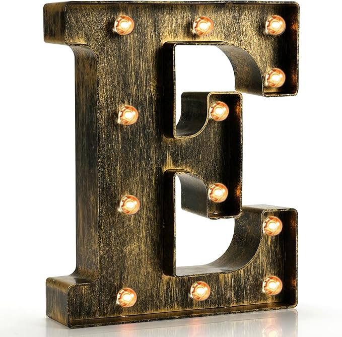 Pooqla Vintage Light Up Letter E，Marquee Letters Coffee Bar Rustic Decor
