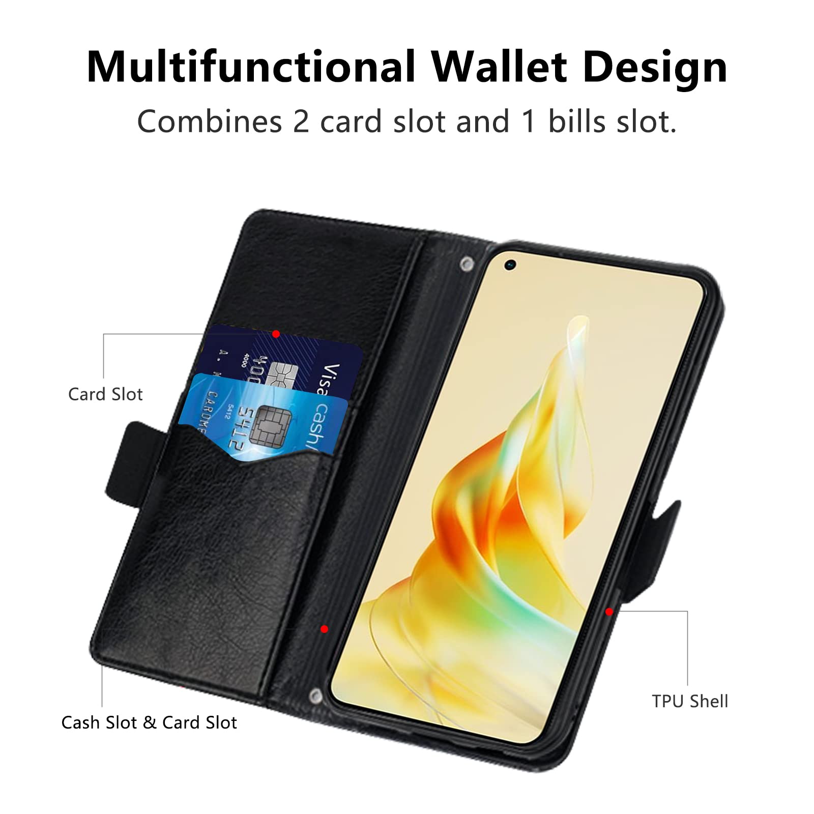 Custodia Portafoglio In Pelle Con Magnetica Per Oppo Reno8 T (Reno 8T) 4G, Slot Carte E Supporto, Marrone - 3